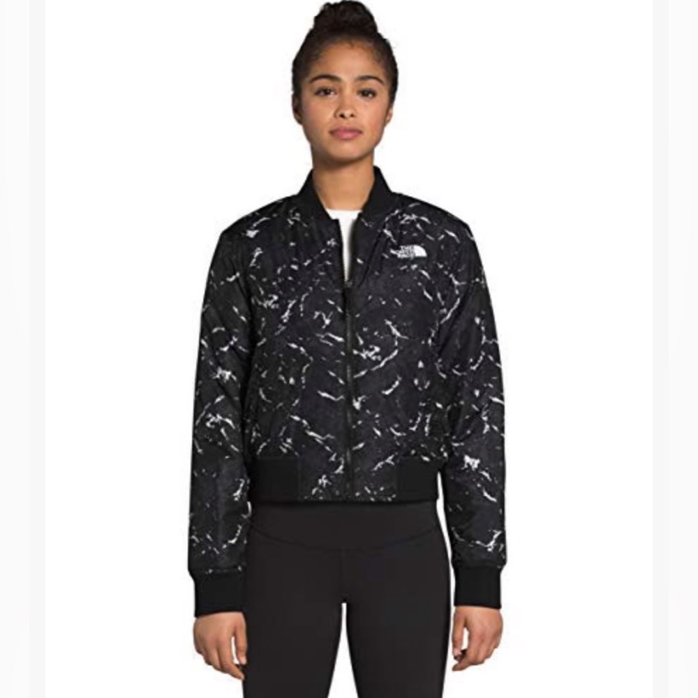 Large The North Face Reversible Bomber Jacket (Black and Black & White)